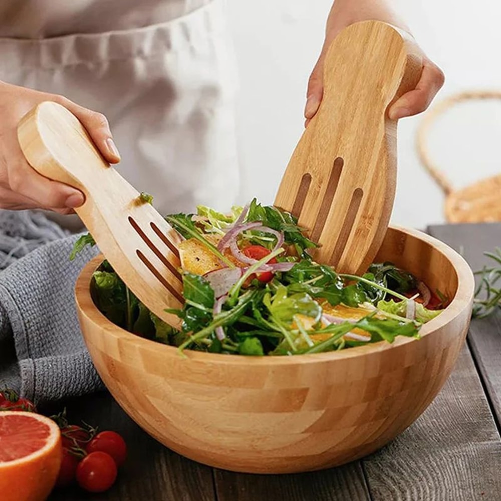Bamboo Salad Hands Large Wooden Salad Servers For Effortless Tossing Serving 1