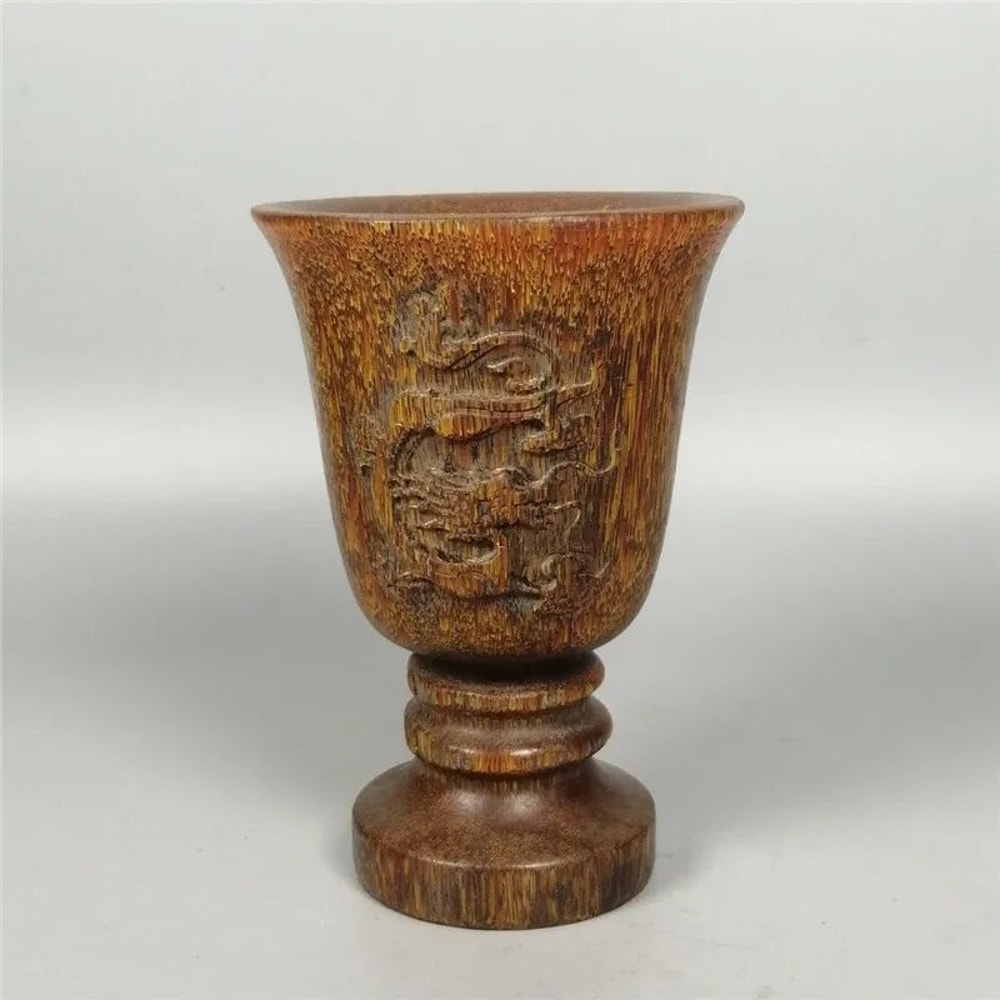 HandCarved Natural Chinese Antique Tea Cup Ornament Traditional Wood Home Decor Collectible 1