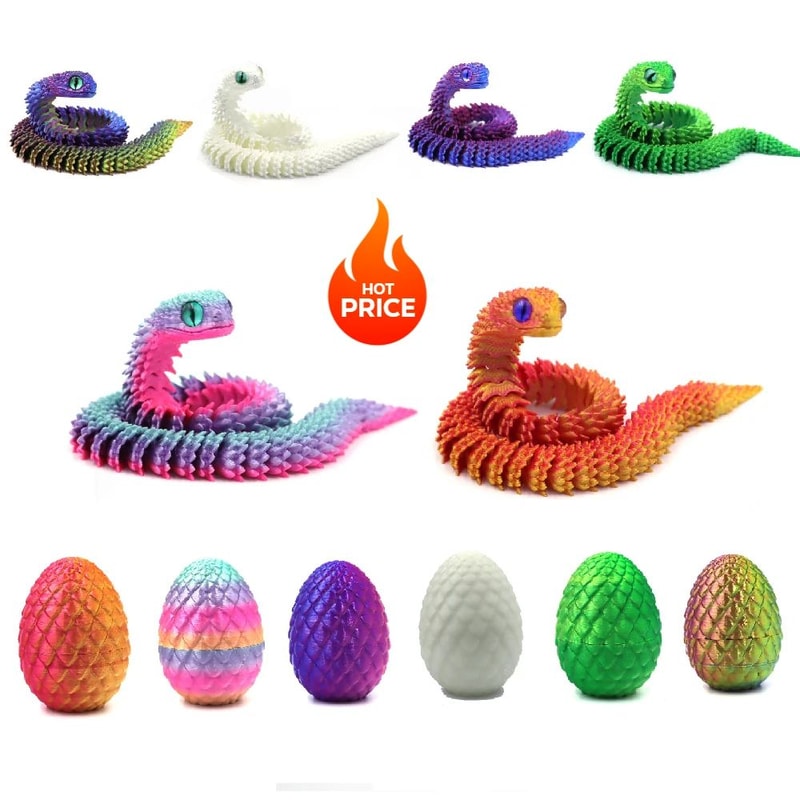 3D Printed Articulated Snake Egg Flexible Fidget Toy Unique Home Decor Figure 2