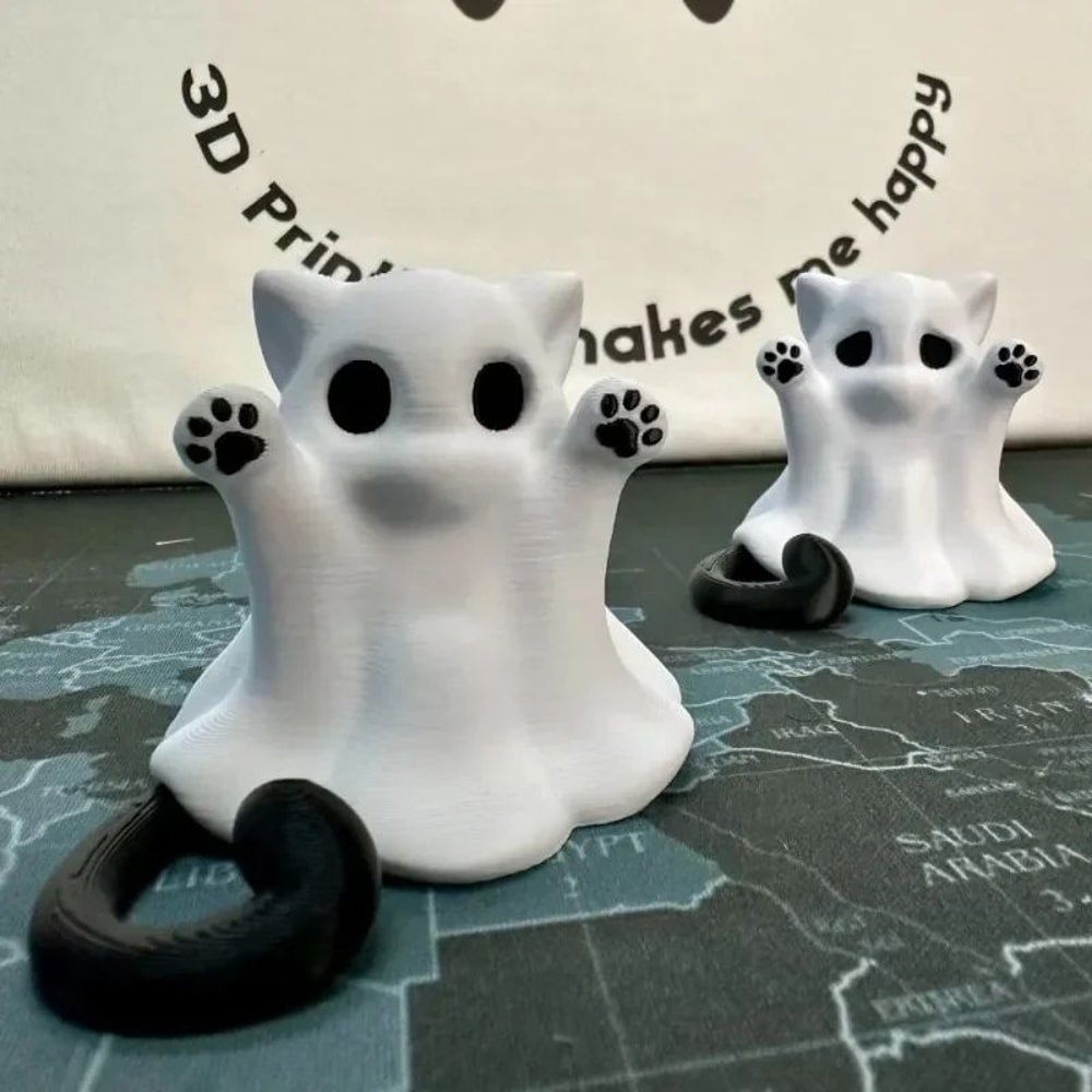 Tiny Kitten Ghost Figurine Cute Halloween Desk Decor Cat Lover Gift 0