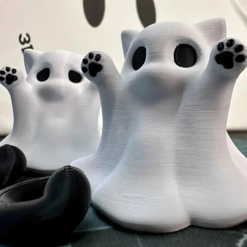Tiny Kitten Ghost Figurine Cute Halloween Desk Decor Cat Lover Gift 1