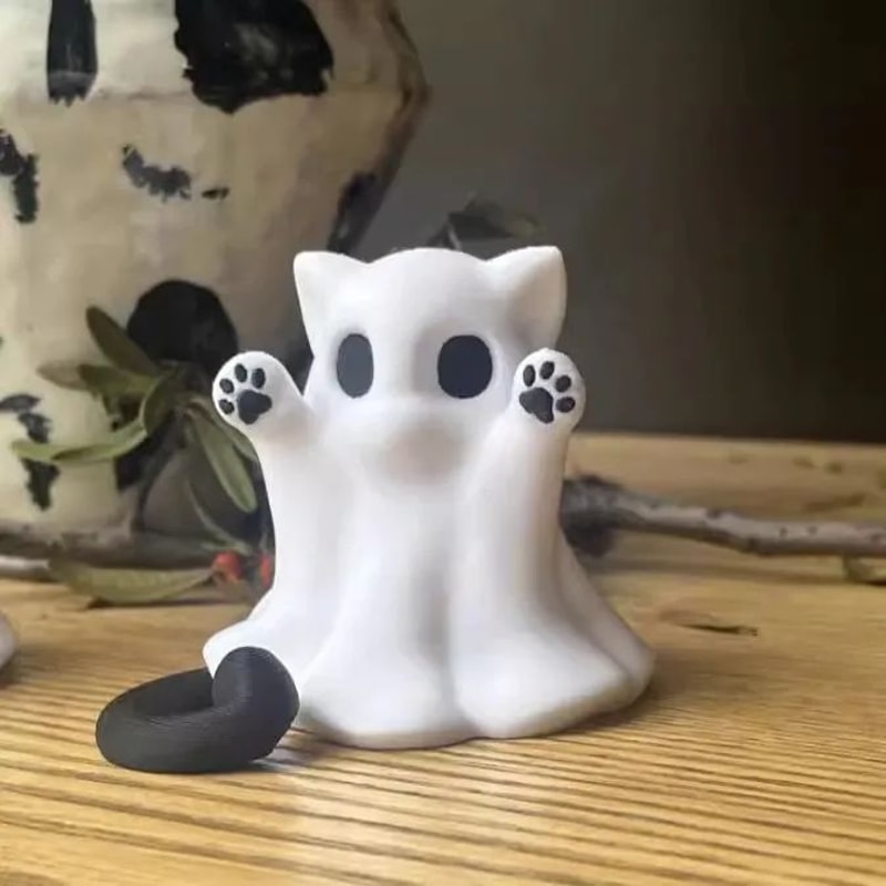 Tiny Kitten Ghost Figurine Cute Halloween Desk Decor Cat Lover Gift 2