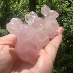 2-inch hand-carved rose quartz rabbit figurine – opalite crystal bunny, gemstone rabbit decor
