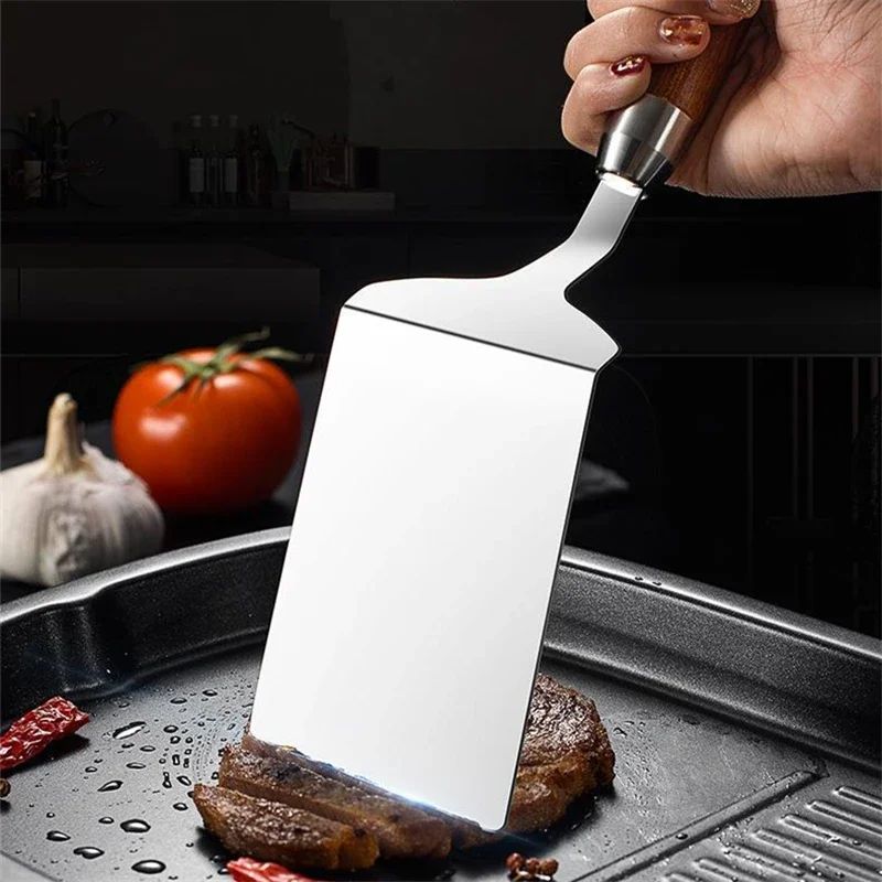 HeavyDuty Stainless Steel Spatula With Wood Handle Professional Metal Turner For Grill Steak Pizz 3