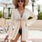 White Lace Beach Cover Up Dress Long Sleeve VNeck Knitted Swimsuit Cover Up 0