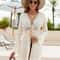 White Lace Beach Cover Up Dress Long Sleeve VNeck Knitted Swimsuit Cover Up 2