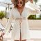 White Lace Beach Cover Up Dress Long Sleeve VNeck Knitted Swimsuit Cover Up 3