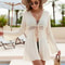 White Lace Beach Cover Up Dress Long Sleeve VNeck Knitted Swimsuit Cover Up 4