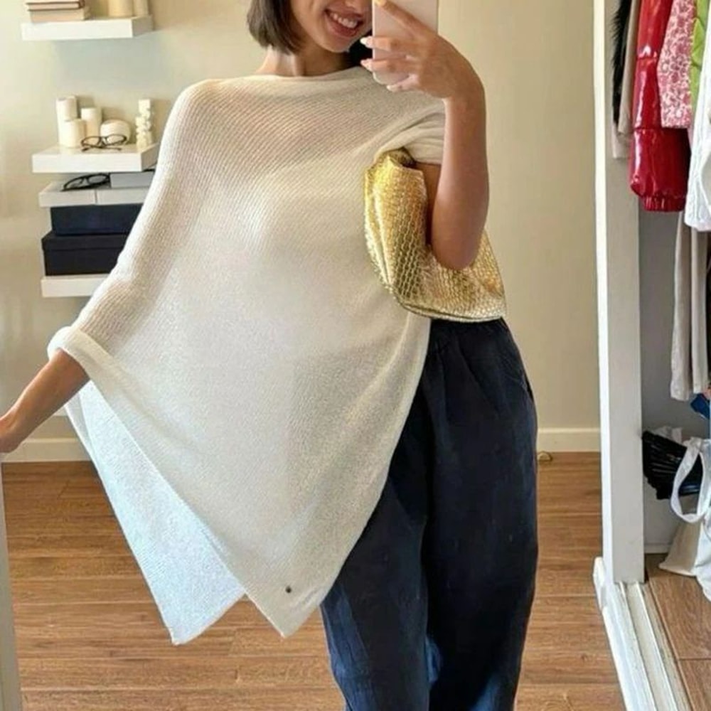 Coastal Breeze Knit Bikini Cover Up Off Shoulder Sheer Beach Cover Up Top With Irregular Hem 12