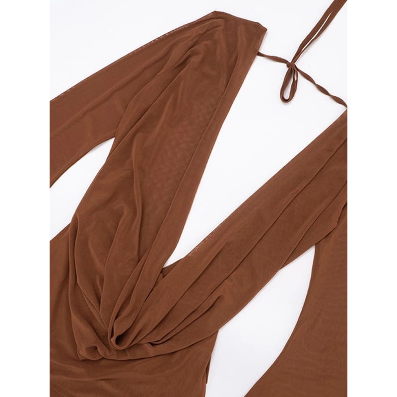 Blush Allure Ruched Sheer Mesh Mini Dress Flare Sleeve VNeck Beach Cover Up Night Out Dress 5