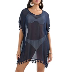 coastal breeze tassel trim beach cover up dress – sheer mini swimsuit cover up for women