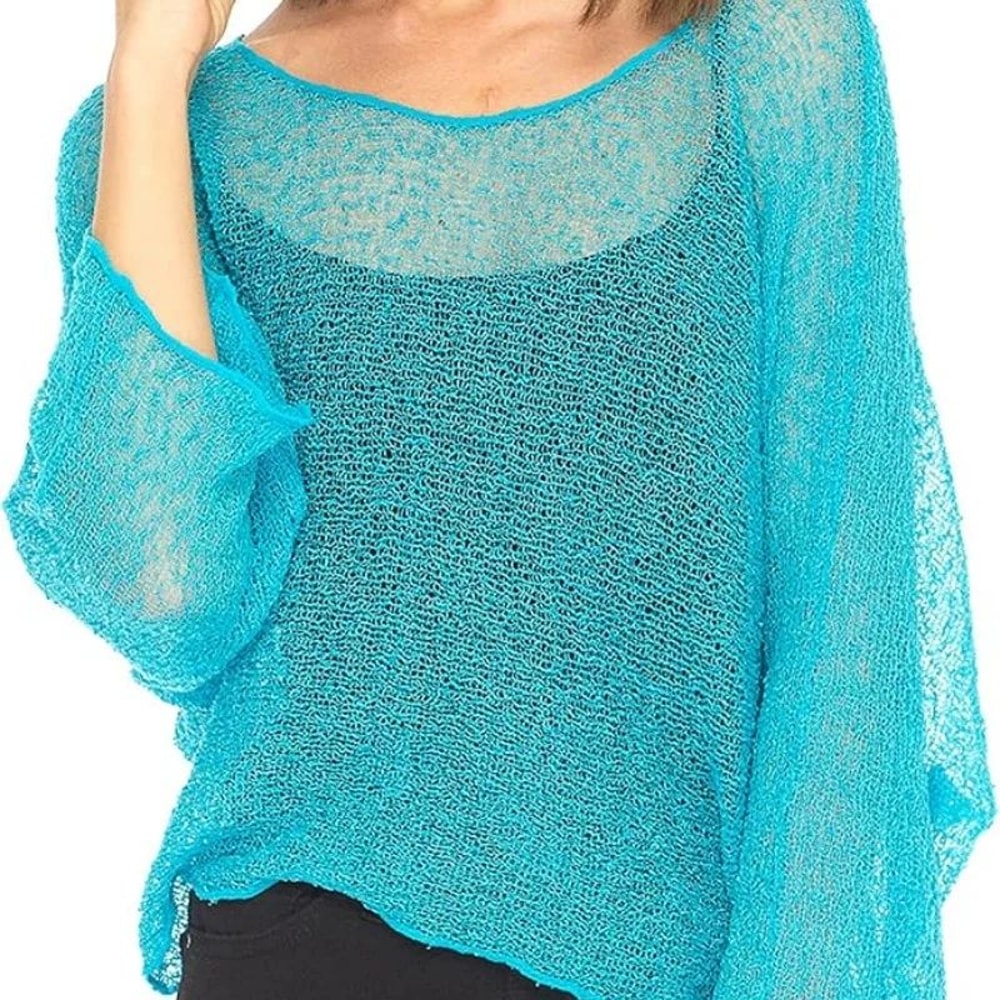 Breezy Irregular Sheer Knit Beach Cover Up Pullover For Swim And Resort Days 0