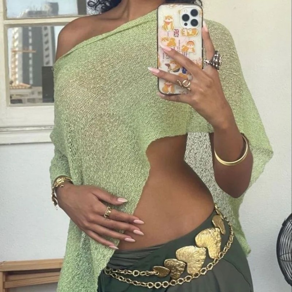 Breezy Irregular Sheer Knit Beach Cover Up Pullover For Swim And Resort Days 1