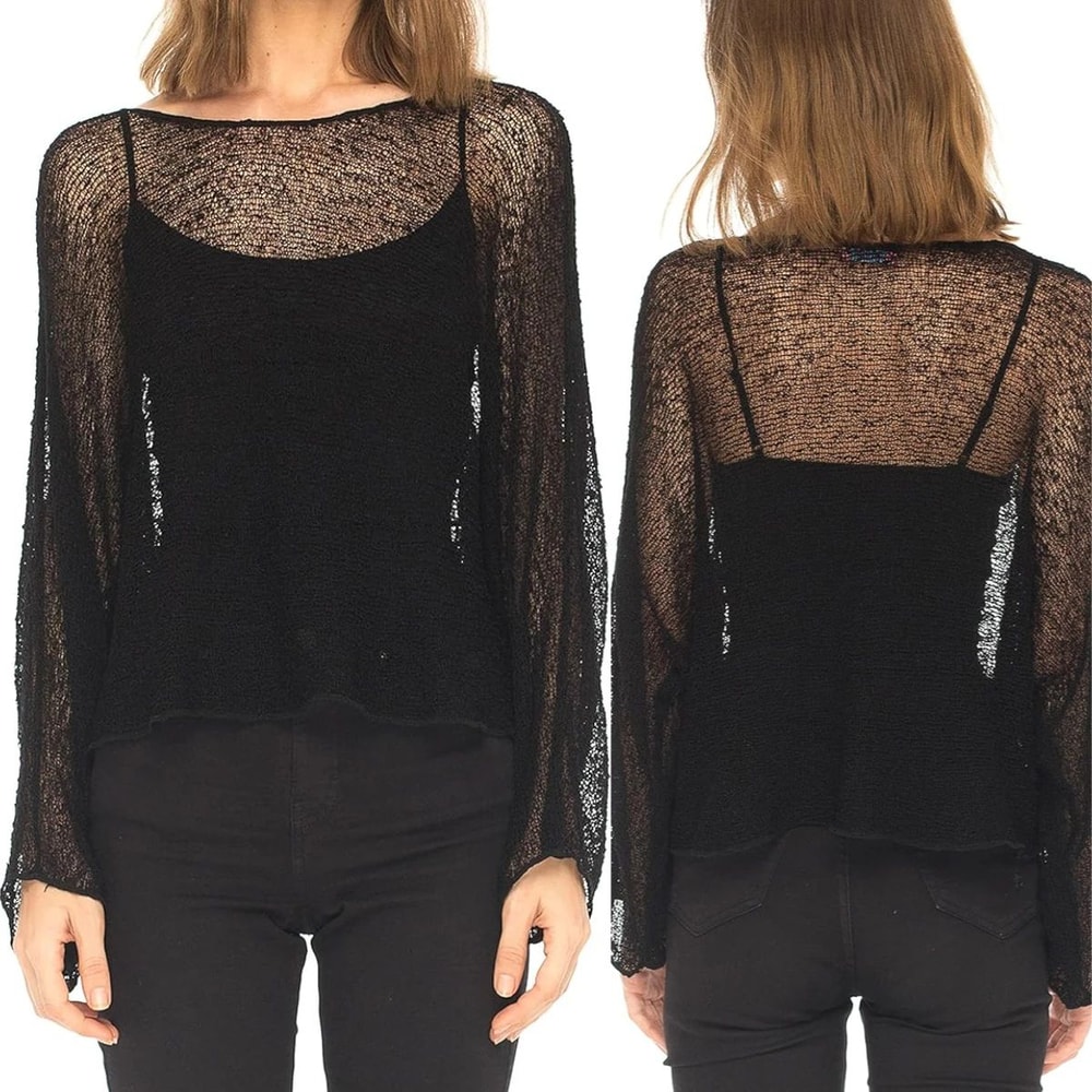 Breezy Irregular Sheer Knit Beach Cover Up Pullover For Swim And Resort Days 2