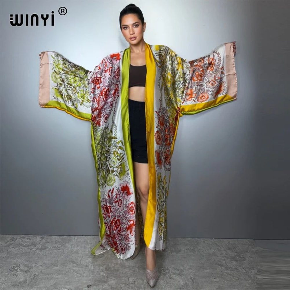 Luxe Boho Kimono Kaftan Elegant Boho Kimono Cardigan Beach CoverUp Dress For Women 0