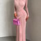 Elegant Pleated Waist Maxi Dress For Women Long Sleeve Autumn Evening Vacation Gown 2