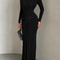 Elegant Pleated Waist Maxi Dress For Women Long Sleeve Autumn Evening Vacation Gown 0