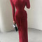 Elegant Pleated Waist Maxi Dress For Women Long Sleeve Autumn Evening Vacation Gown 3