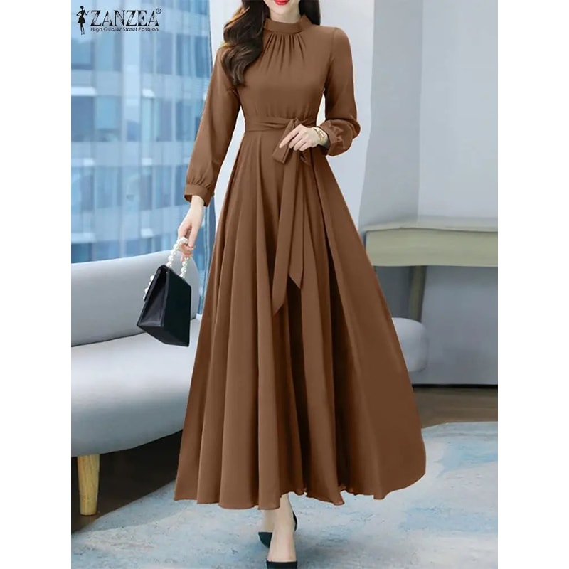 ZANZEA Vintage ALine Maxi Dress Long Sleeve Boho Sundress For Spring Fall 2