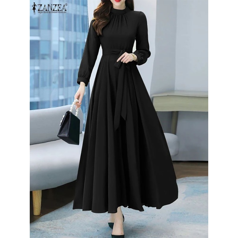 ZANZEA Vintage ALine Maxi Dress Long Sleeve Boho Sundress For Spring Fall 1