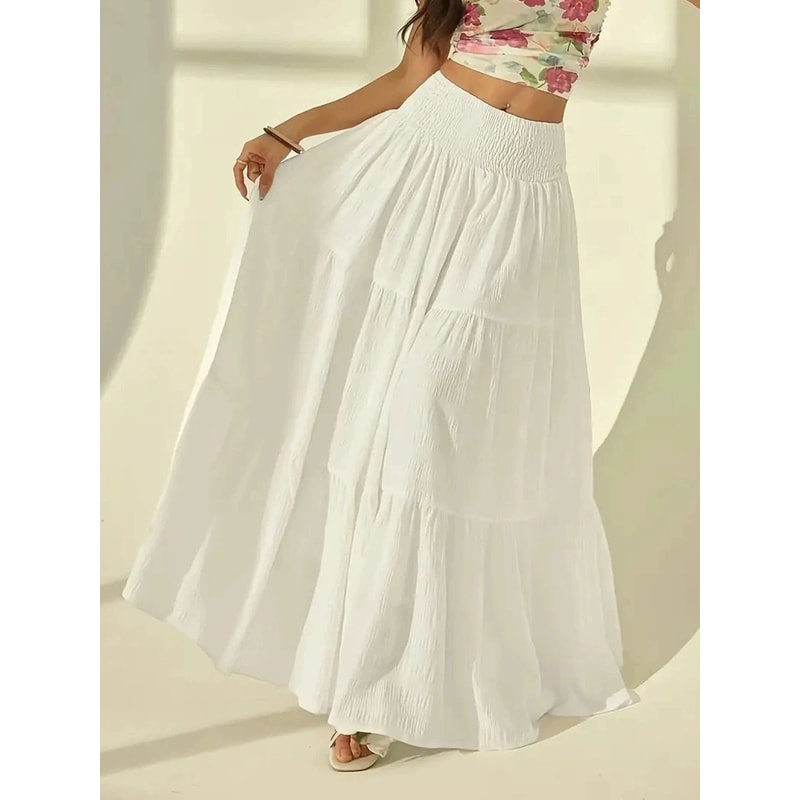 Boho Chic Tiered Maxi Skirt HighWaisted Elastic Waist Skirt For Effortless Summer Style 0