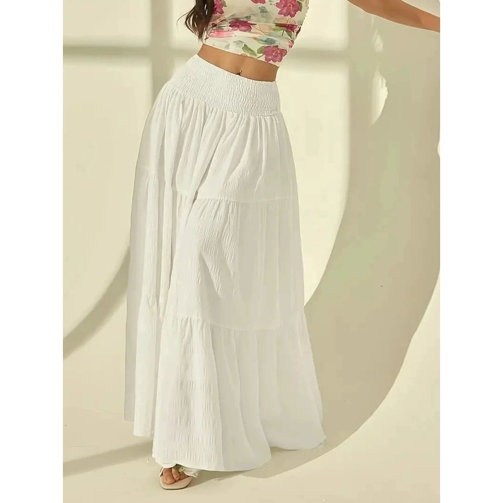 Boho Chic Tiered Maxi Skirt HighWaisted Elastic Waist Skirt For Effortless Summer Style 1