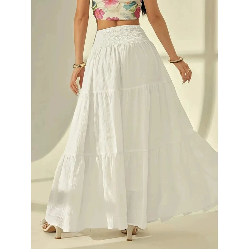 Boho Chic Tiered Maxi Skirt HighWaisted Elastic Waist Skirt For Effortless Summer Style 3