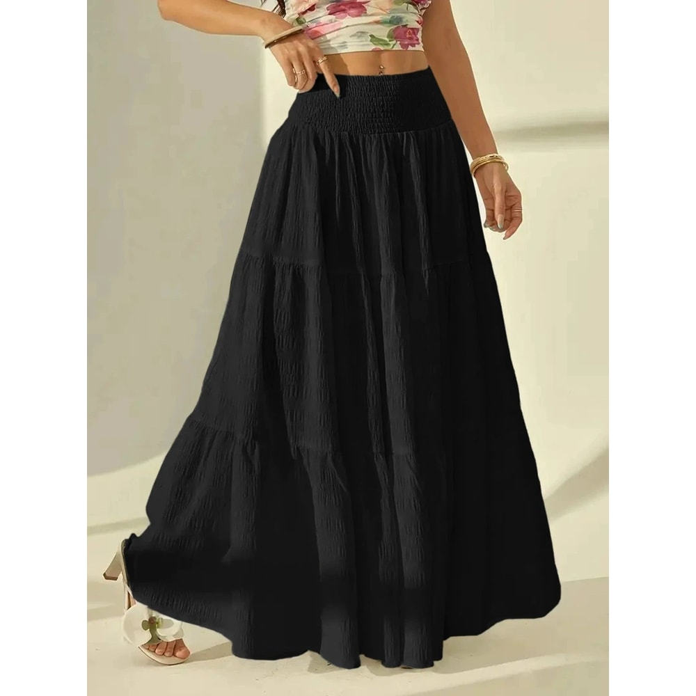 Boho Chic Tiered Maxi Skirt HighWaisted Elastic Waist Skirt For Effortless Summer Style 5