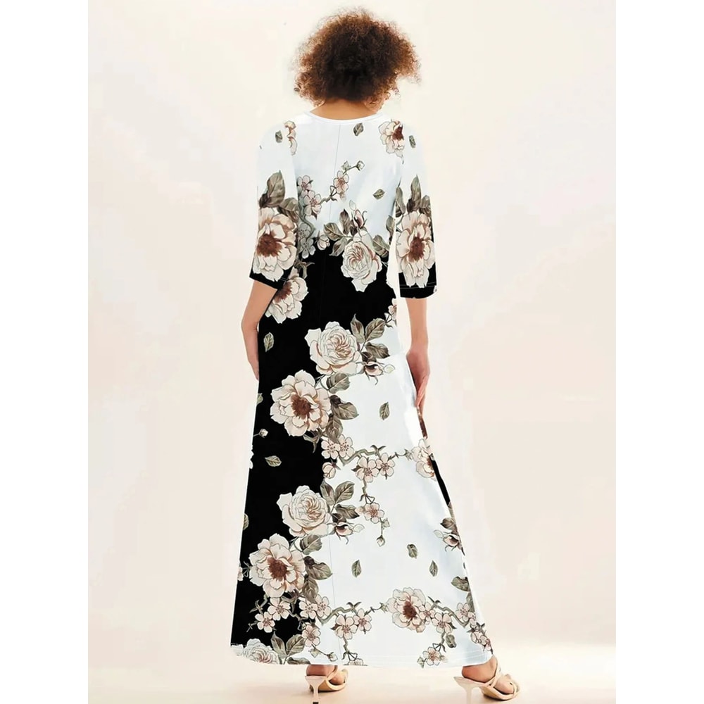 FlowEase Plus Size Printed Maxi Dress With Pockets 1