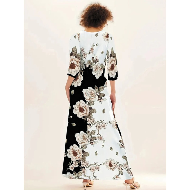 FlowEase Plus Size Printed Maxi Dress With Pockets 1