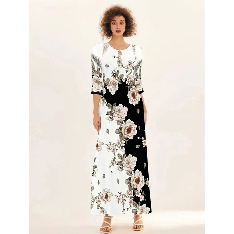 FlowEase Plus Size Printed Maxi Dress With Pockets 3