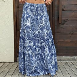 vacation breeze beach maxi skirt with stretchy elastic waist – long flowy summer vacation skirt