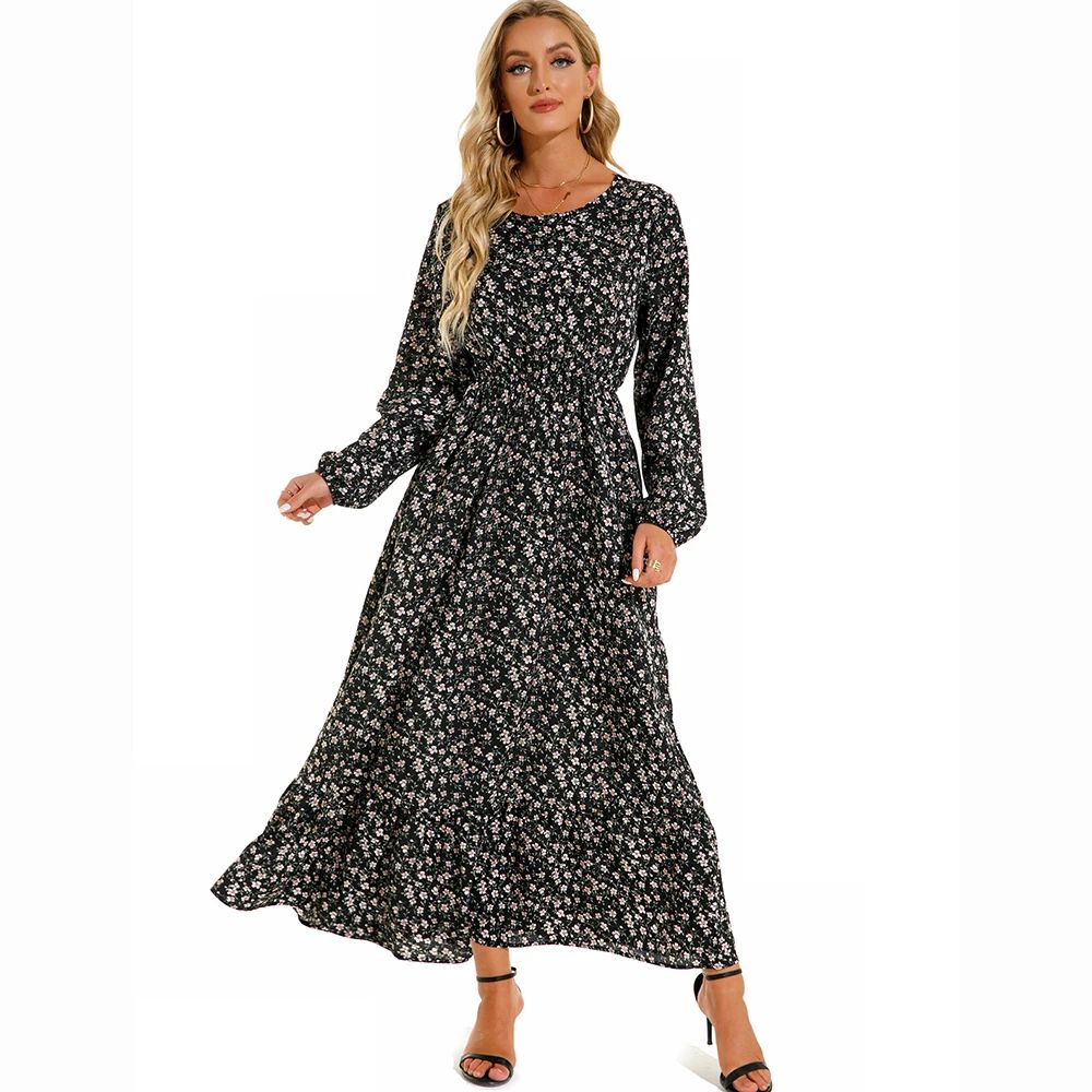 Bohemian Chic Boho Maxi Dress Floral Chiffon Beach Dress With Long Sleeves High Waist 5