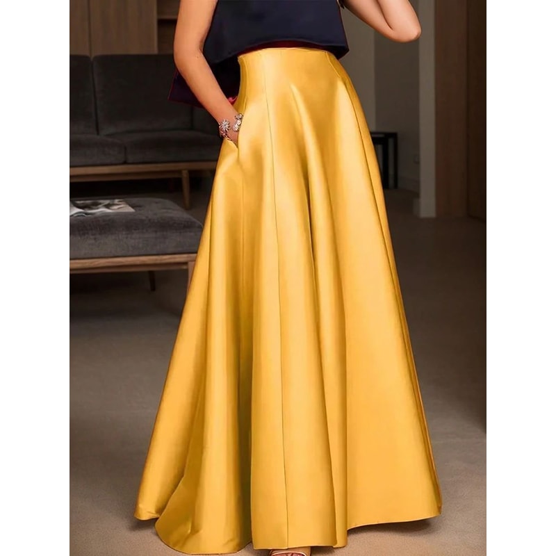 SilkFlow HighWaisted Satin Maxi Skirt With Pockets Elegant ALine Party Y2K Style 0