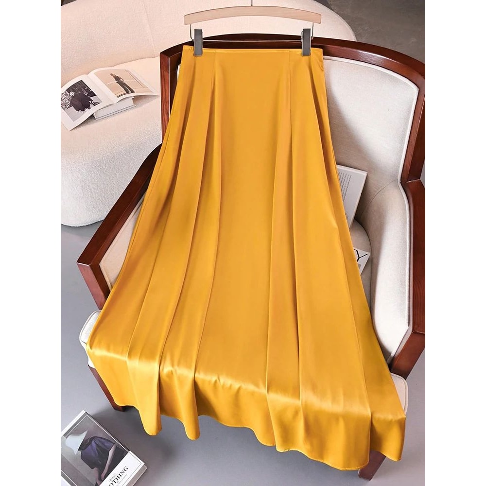 SilkFlow HighWaisted Satin Maxi Skirt With Pockets Elegant ALine Party Y2K Style 2