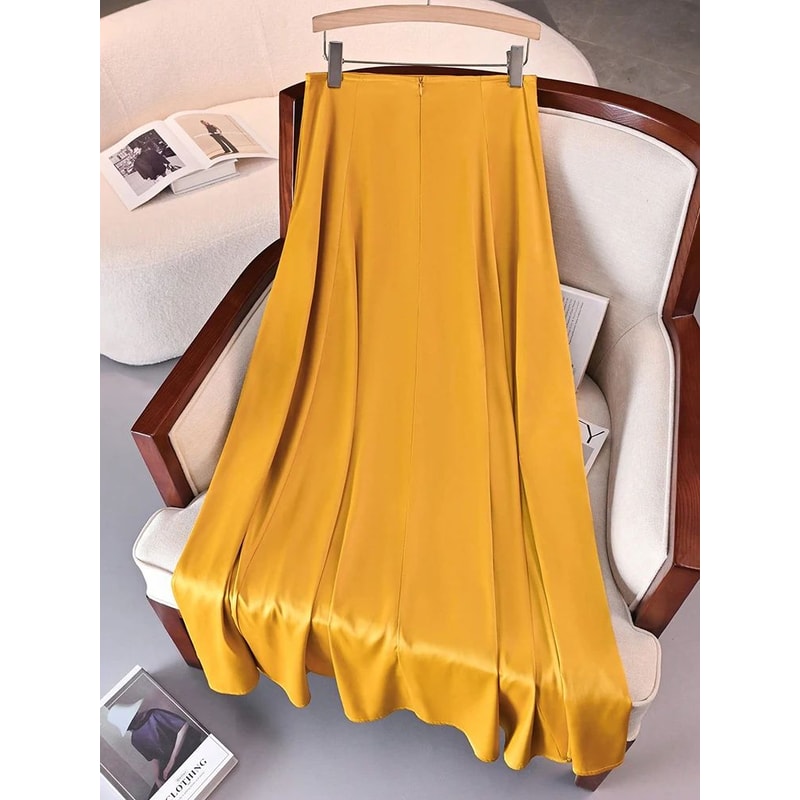 SilkFlow HighWaisted Satin Maxi Skirt With Pockets Elegant ALine Party Y2K Style 3