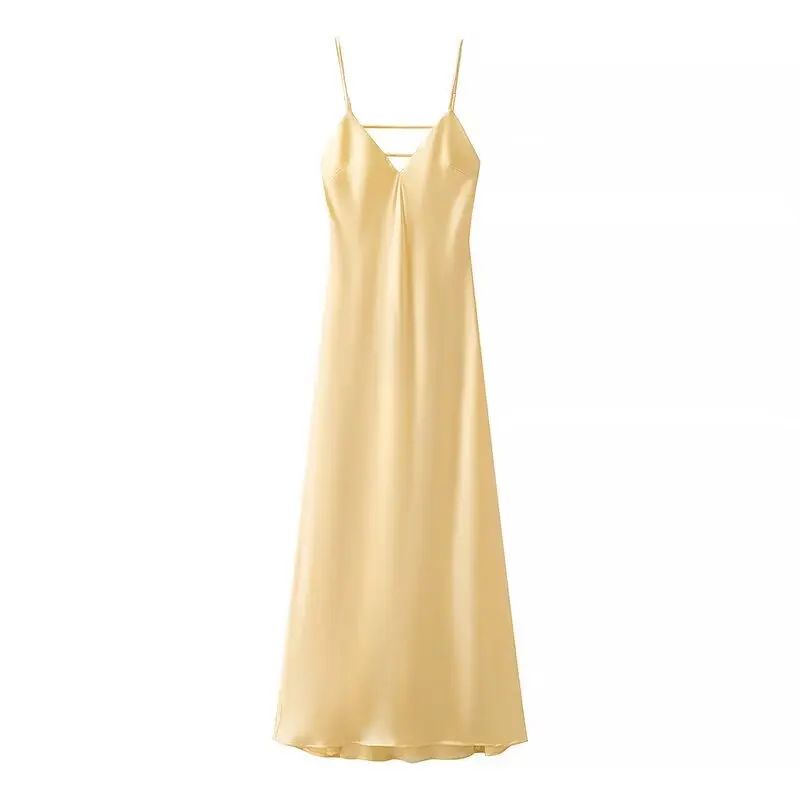 Sunlit Grace Yellow Satin VNeck Maxi Dress Elegant Sleeveless Summer Party Dress 6