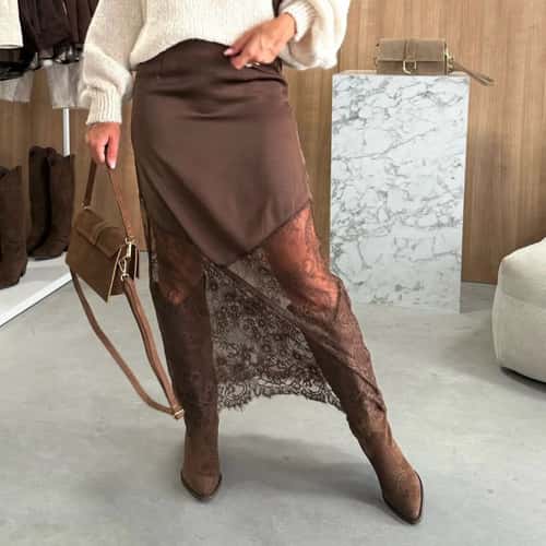 Elegant High Waist Lace Maxi Skirt – Boho Hollow Out Autumn Office Style