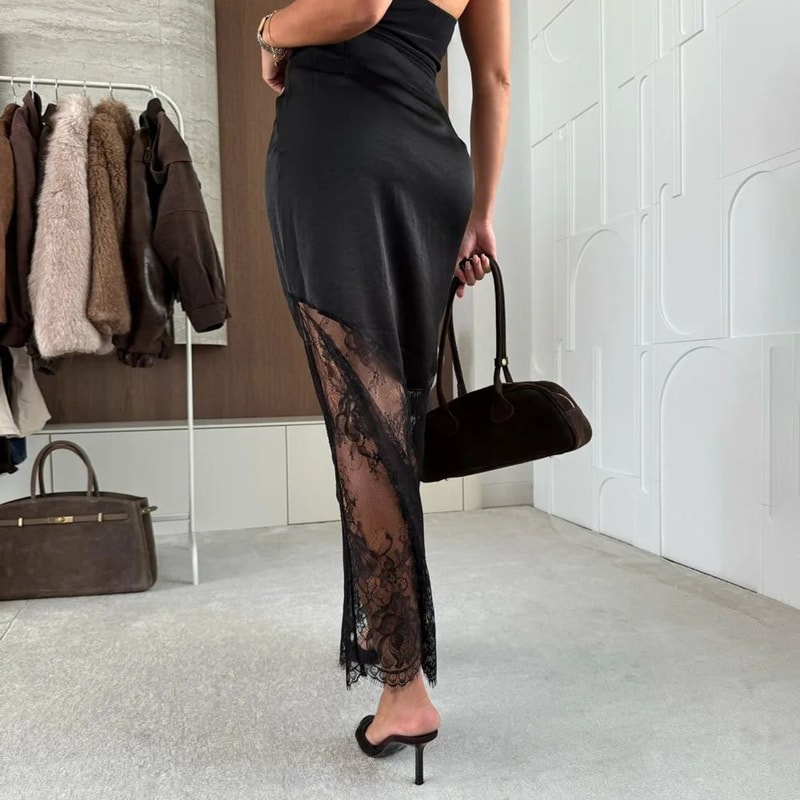 Elegant High Waist Lace Maxi Skirt Boho Hollow Out Autumn Office Style 4