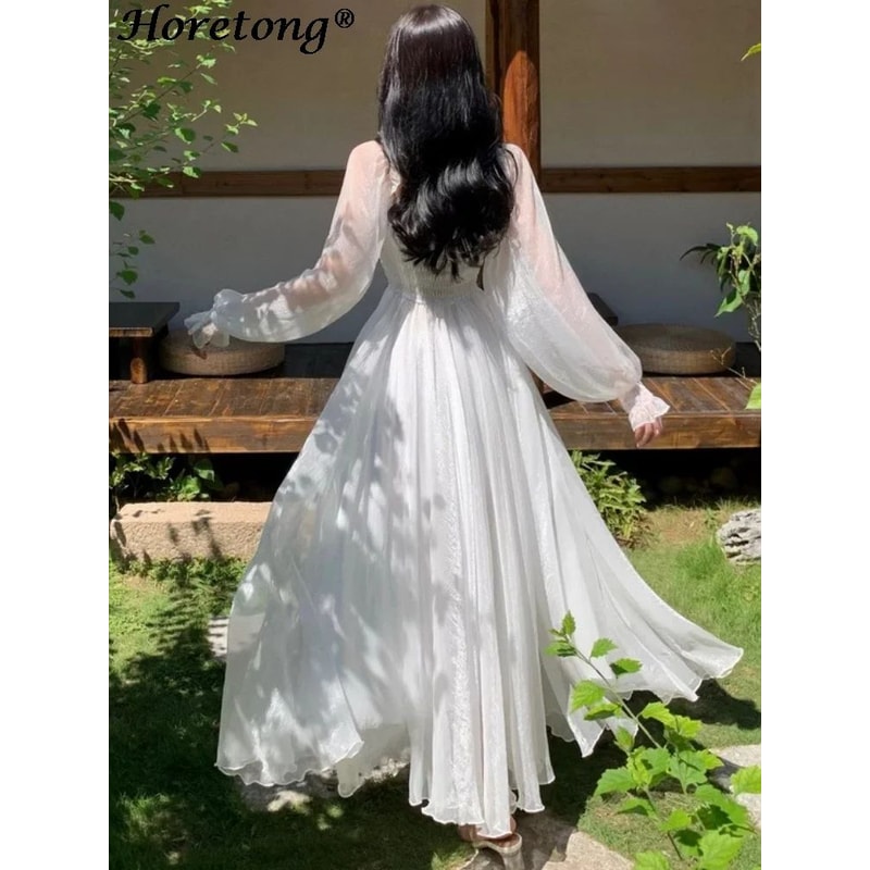 Elegant White OffShoulder Maxi Party Gown Flowy Ruffle Holiday Dress 1