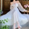 Elegant White OffShoulder Maxi Party Gown Flowy Ruffle Holiday Dress 5