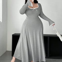 plus size a-line maxi dress – elegant knit waist-slimming casual dress