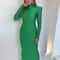 Elegant Green Long Sleeve Bodycon Maxi Dress With Shoulder Pads Party Club Evening Gown 0