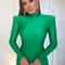 Elegant Green Long Sleeve Bodycon Maxi Dress With Shoulder Pads Party Club Evening Gown 1