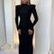 Elegant Green Long Sleeve Bodycon Maxi Dress With Shoulder Pads Party Club Evening Gown 2