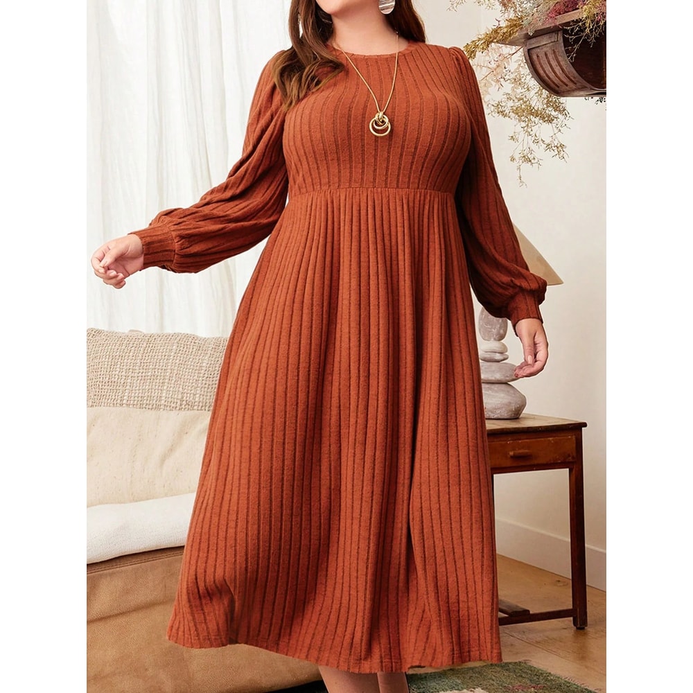 Cozy Elegance Plus Size Maxi Dress For Women Long Sleeve Autumn Winter Dress 0
