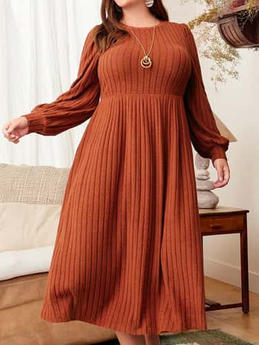 Cozy Elegance Plus Size Maxi Dress for Women – Long Sleeve Autumn Winter Dress