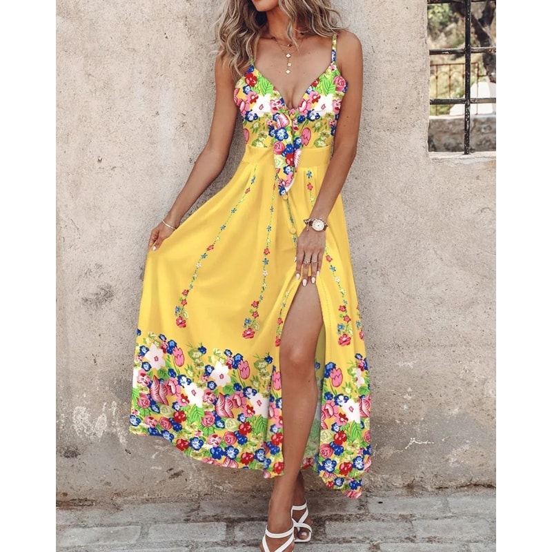 Ombre Leaf Eyelet Maxi Dress Elegant Sleeveless Summer Vacation Dress 0