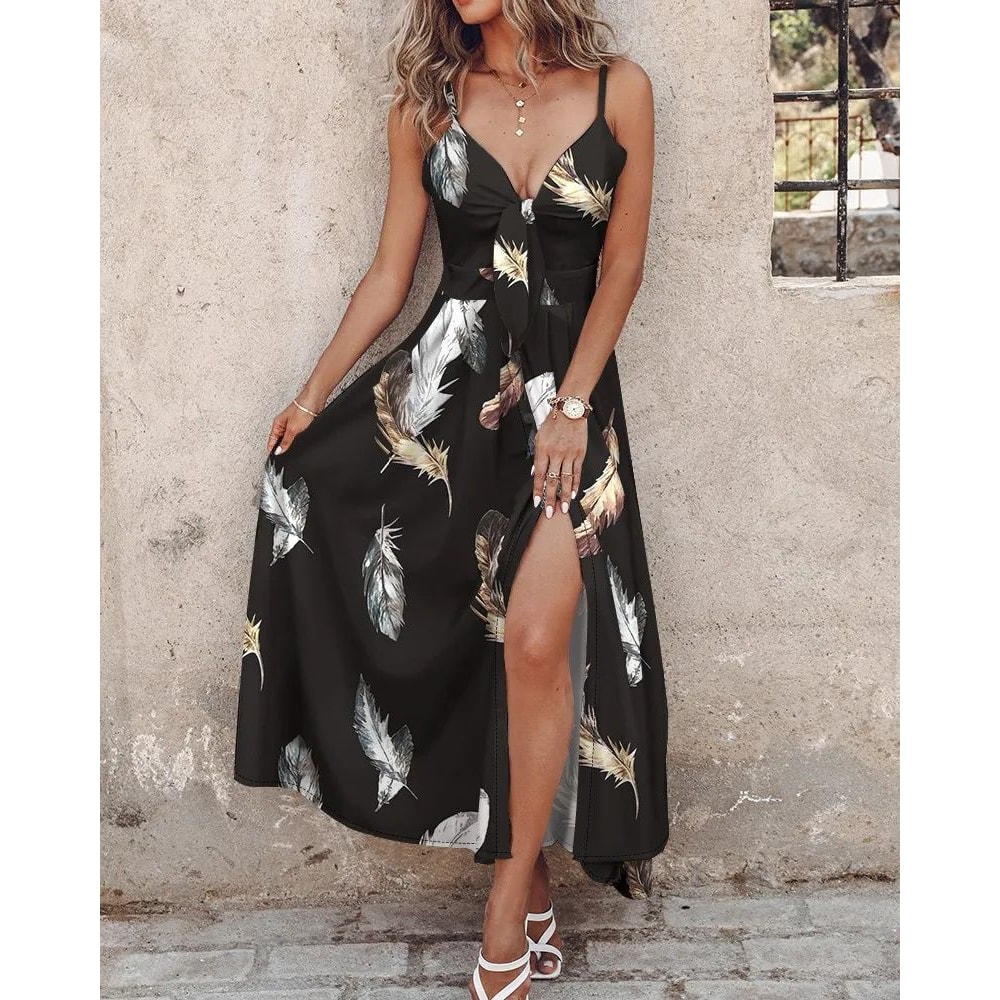 Ombre Leaf Eyelet Maxi Dress Elegant Sleeveless Summer Vacation Dress 1