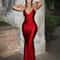 Red Elegance BodyShaping Spaghetti Strap Maxi Dress Backless Ruched Evening Gown 0